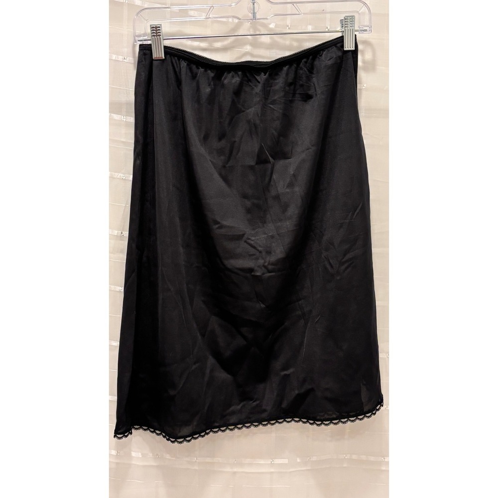 Wondermaid Black Antron Half Slip Lace Trim Side Slit Large Made in USA